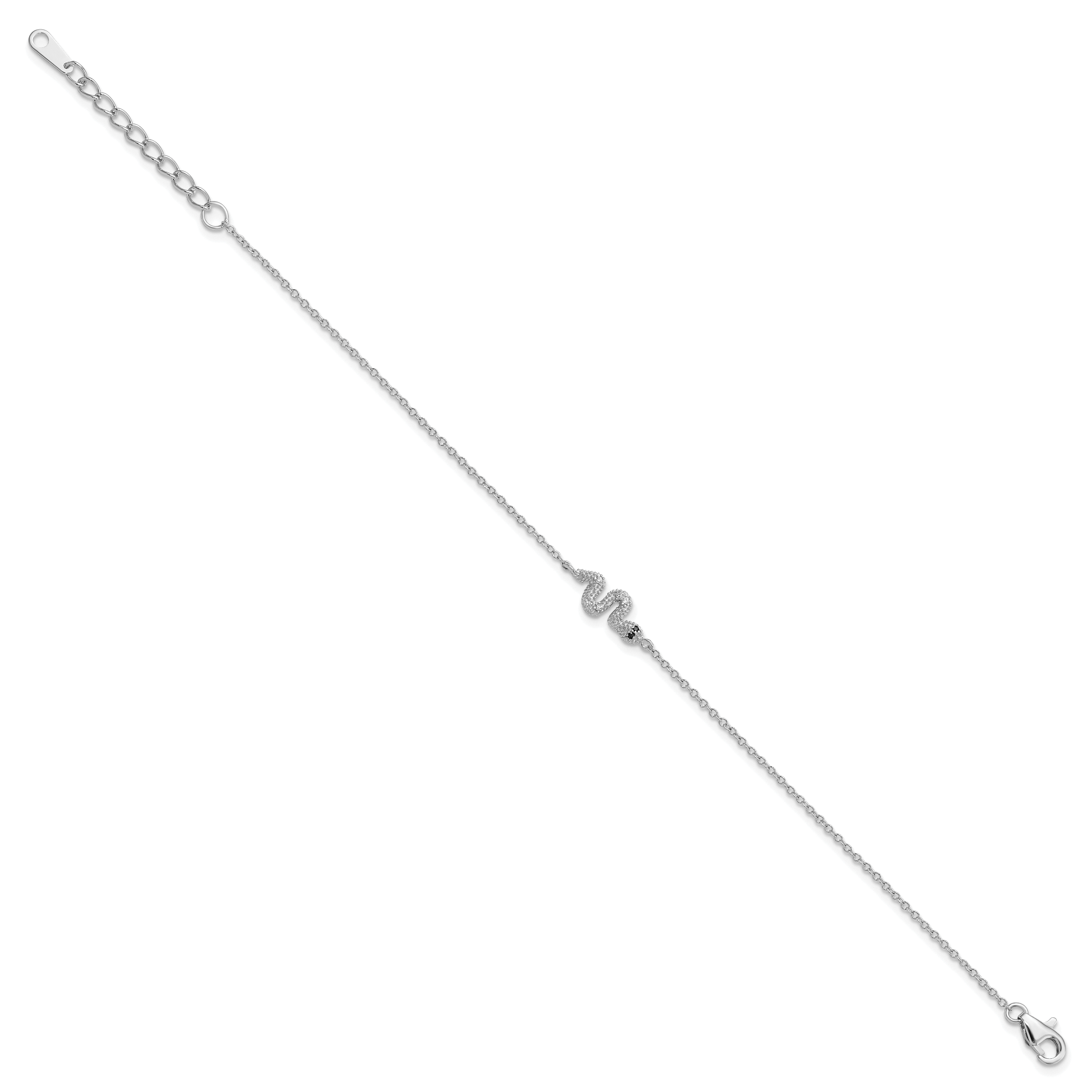 Cheryl M Sterling Silver Rhodium-plated Polished Black and White CZ Snake 7 Inch with 1 Inch Extension Bracelet