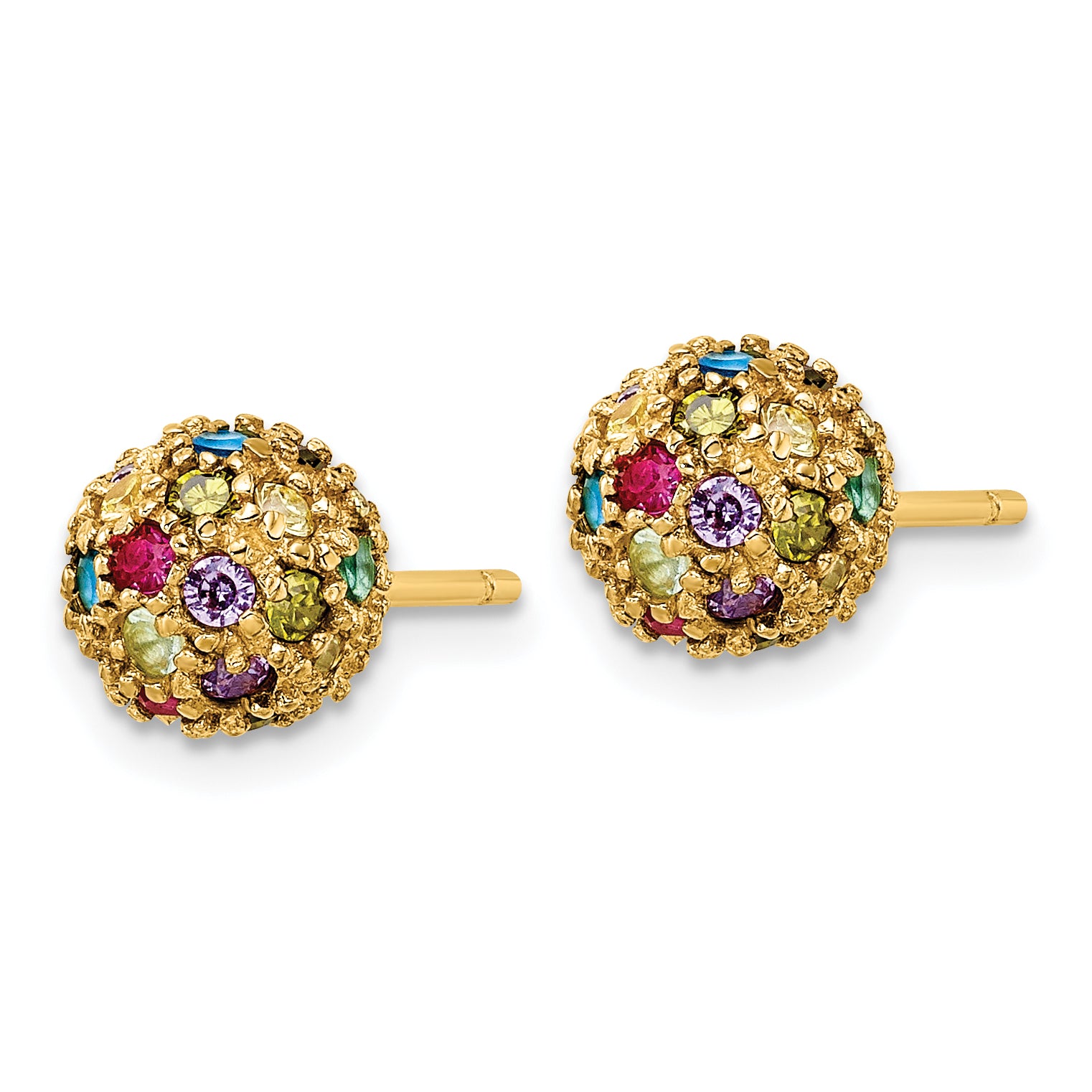 Cheryl M Sterling Silver Gold-plated Polished Multicolor CZ Ball Post Earrings Secondary image