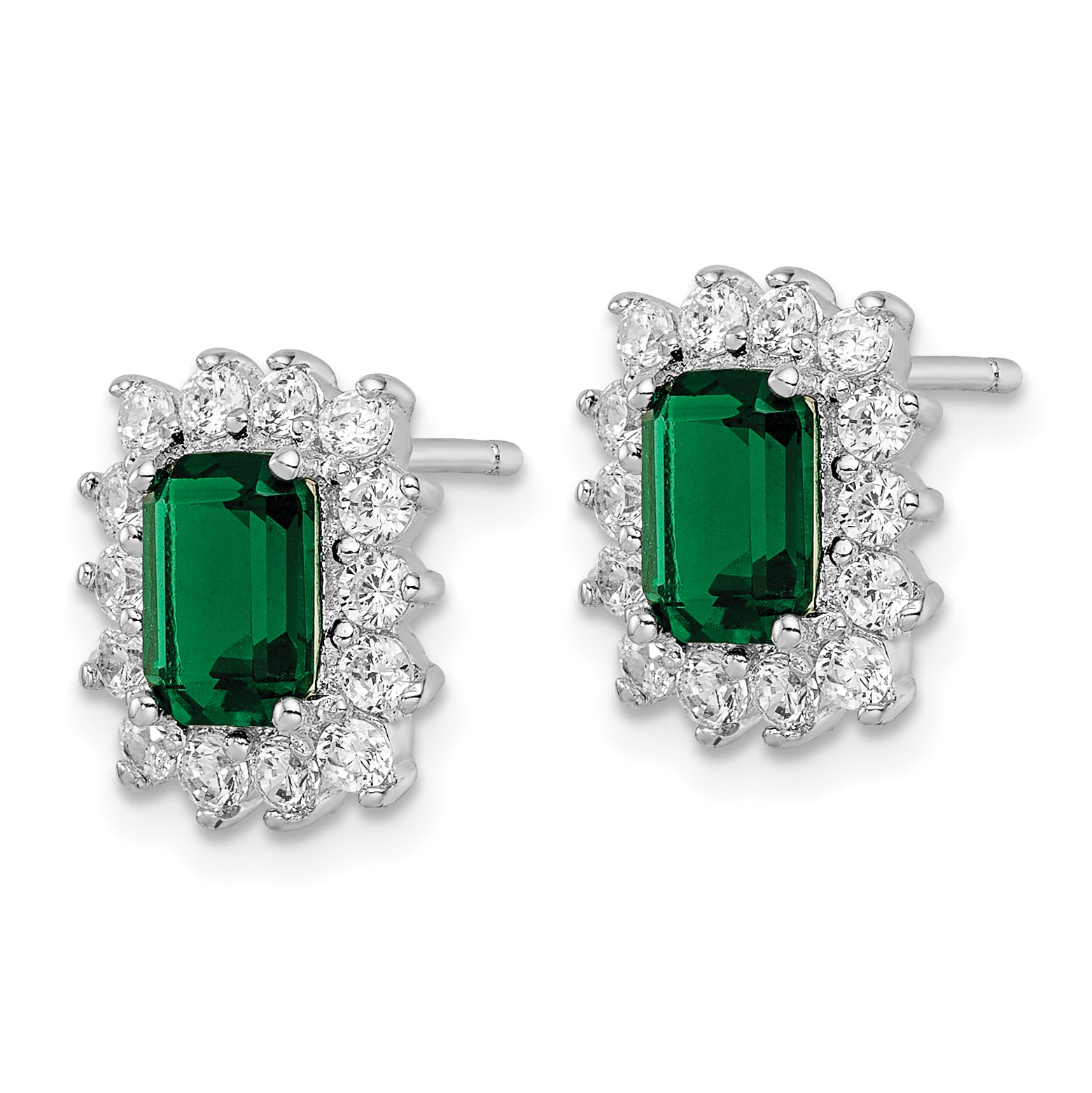 Cheryl M Sterling Silver Rhodium-plated Polished Fancy Green and White CZ Post Earrings Secondary image