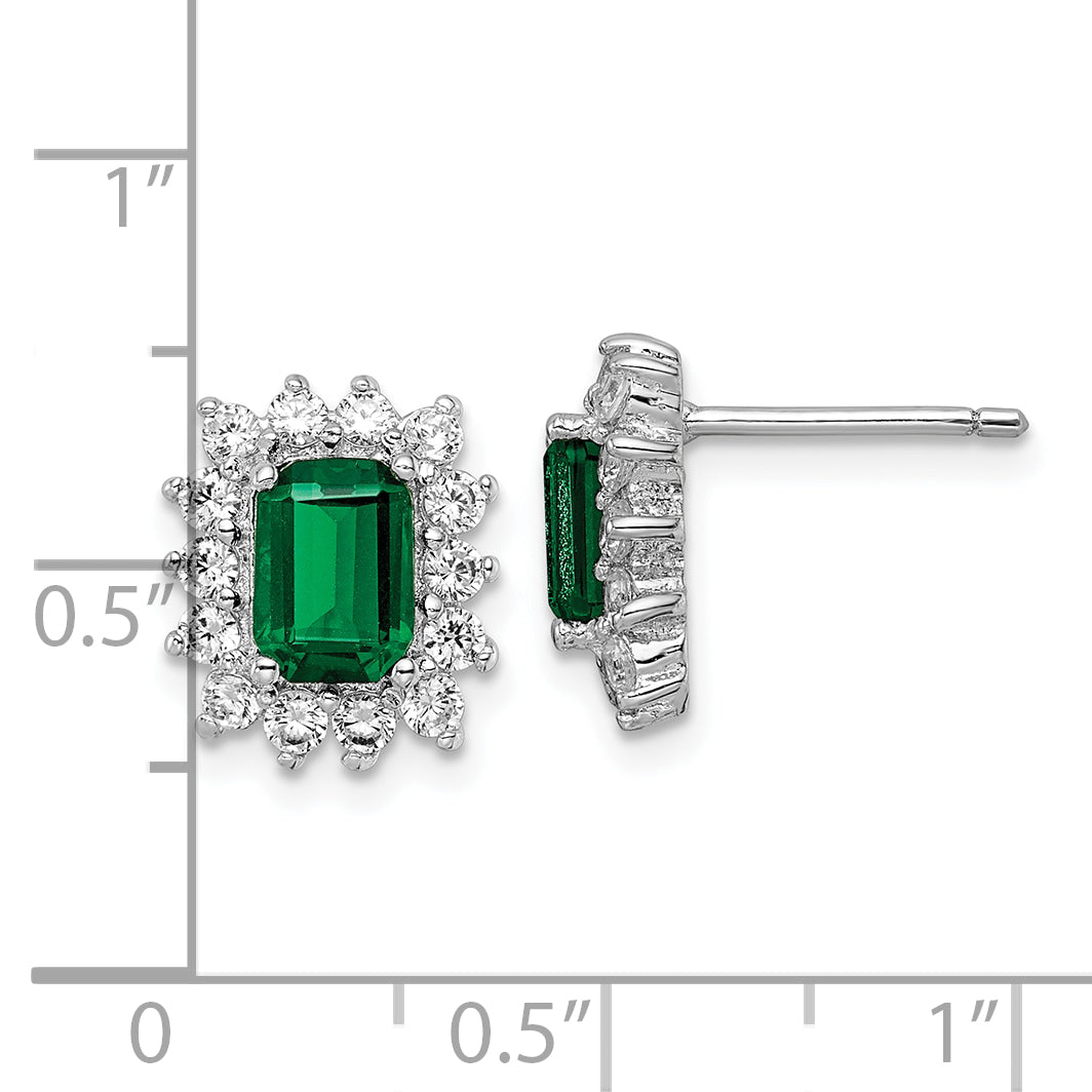 Cheryl M Sterling Silver Rhodium-plated Polished Fancy Green and White CZ Post Earrings