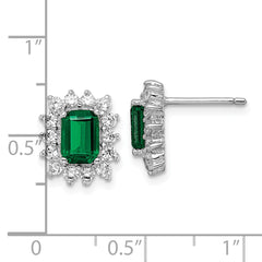 Cheryl M Sterling Silver Rhodium-plated Polished Fancy Green and White CZ Post Earrings