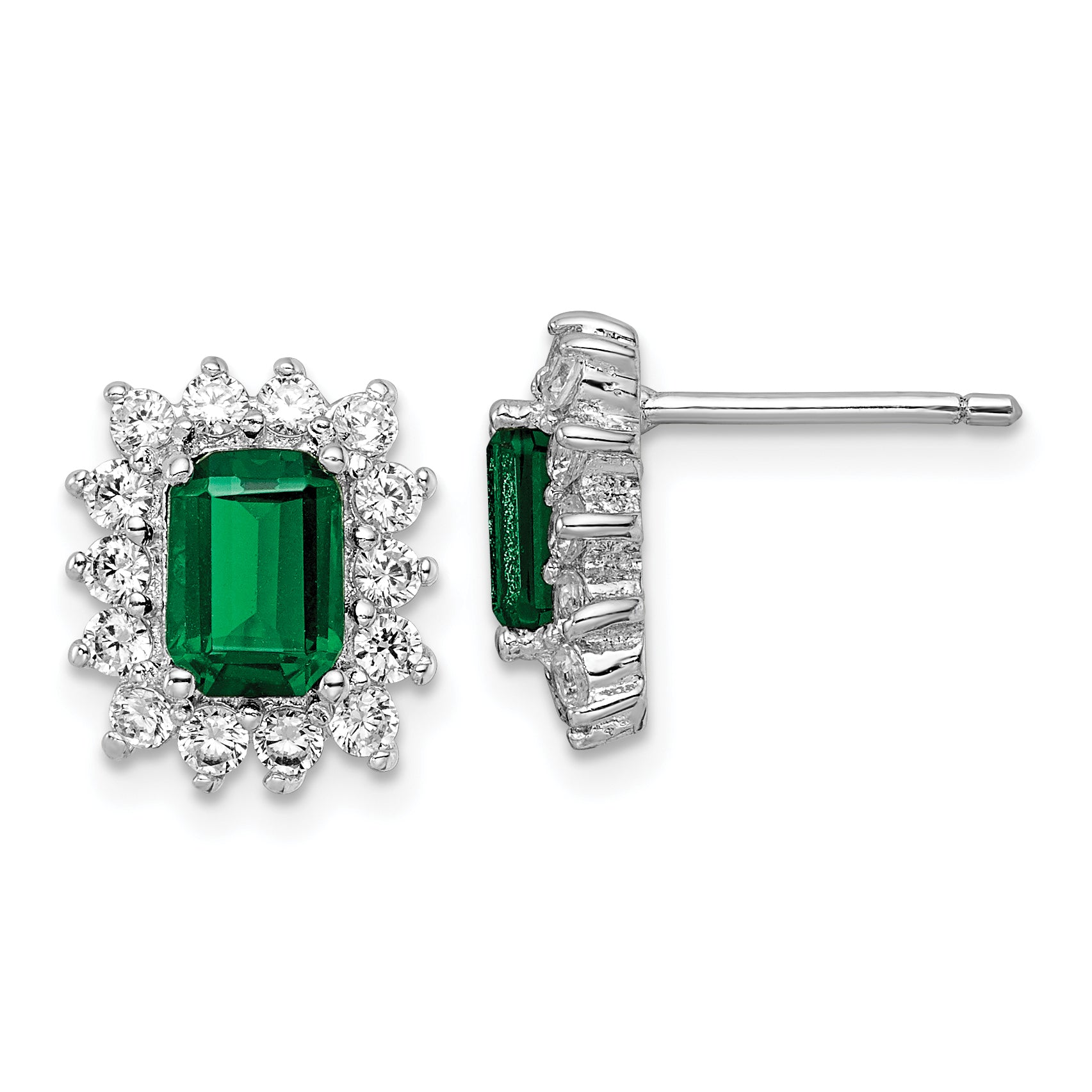 Cheryl M Sterling Silver Rhodium-plated Polished Fancy Green and White CZ Post Earrings Main image