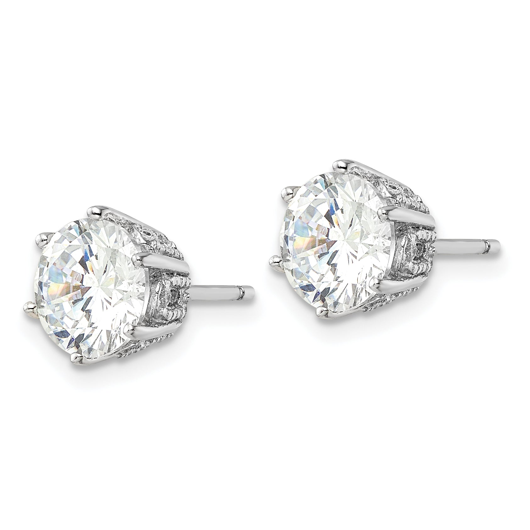 Cheryl M Sterling Silver Rhodium-plated Polished and Textured CZ Stud Earrings Secondary image
