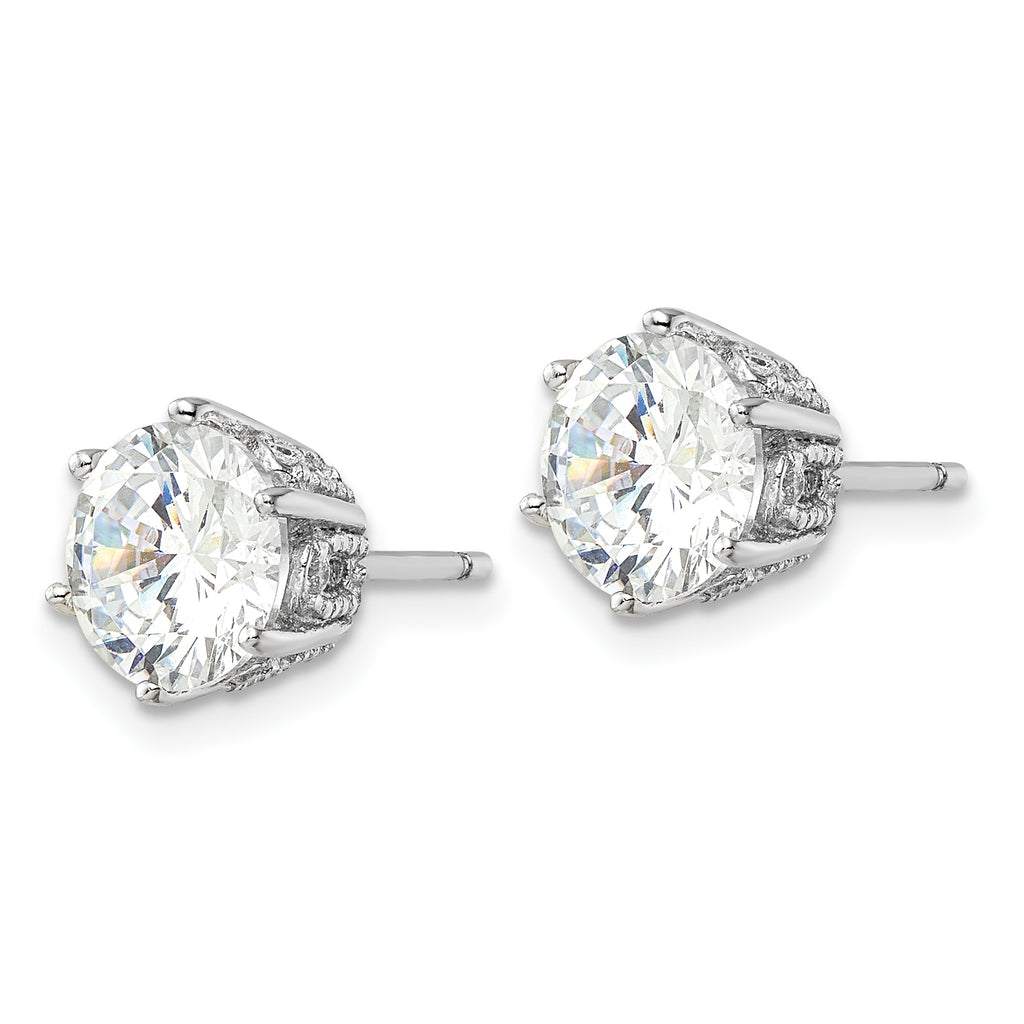 Cheryl M Sterling Silver Rhodium-plated Polished and Textured CZ Stud Earrings