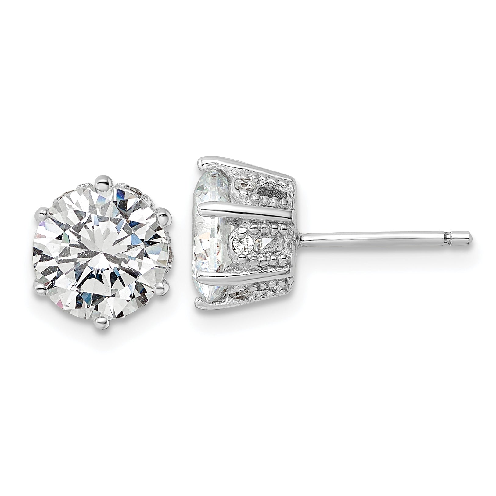 Cheryl M Sterling Silver Rhodium-plated Polished and Textured CZ Stud Earrings Main image