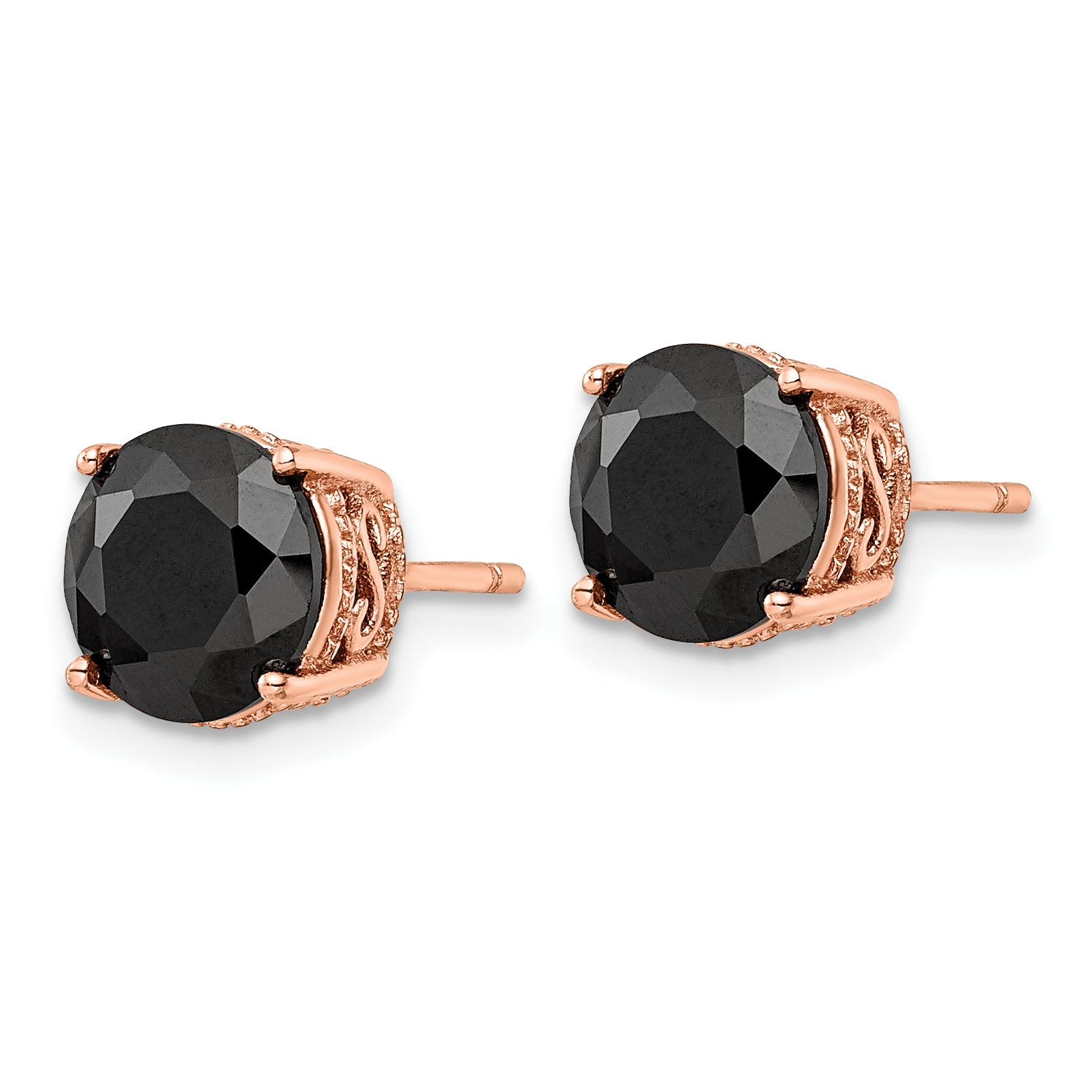Cheryl M Sterling Silver Rose Gold-plated Polished Black CZ Stud Earrings Secondary image