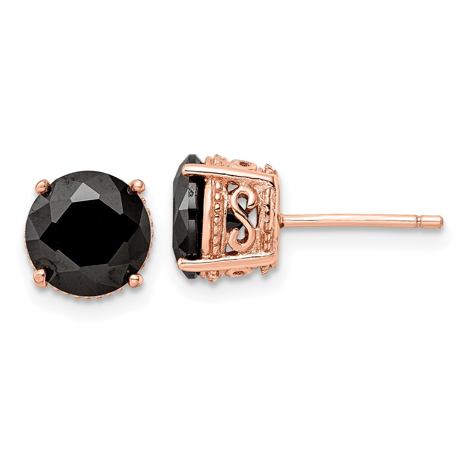 Cheryl M Sterling Silver Rose Gold-plated Polished Black CZ Stud Earrings Main image