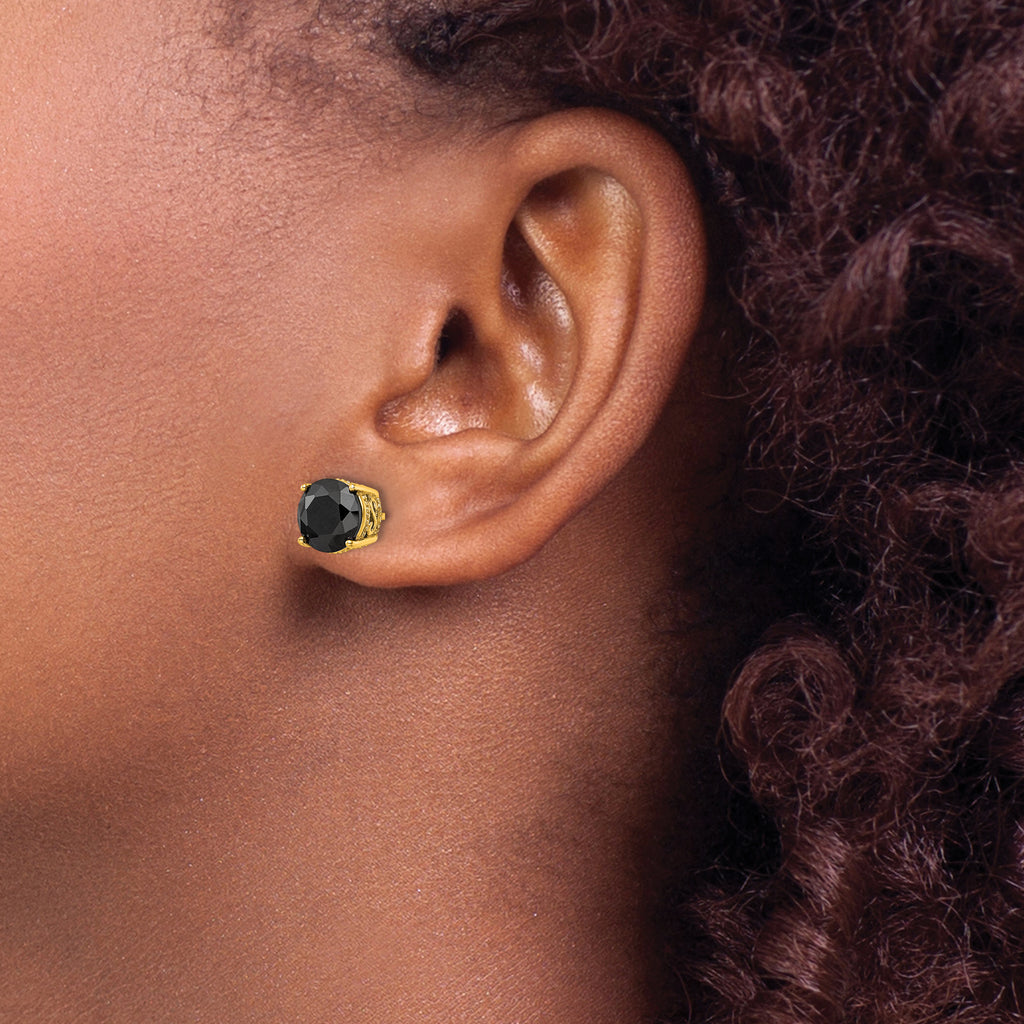 Cheryl M Sterling Silver Gold-plated Polished Black CZ Stud Earrings
