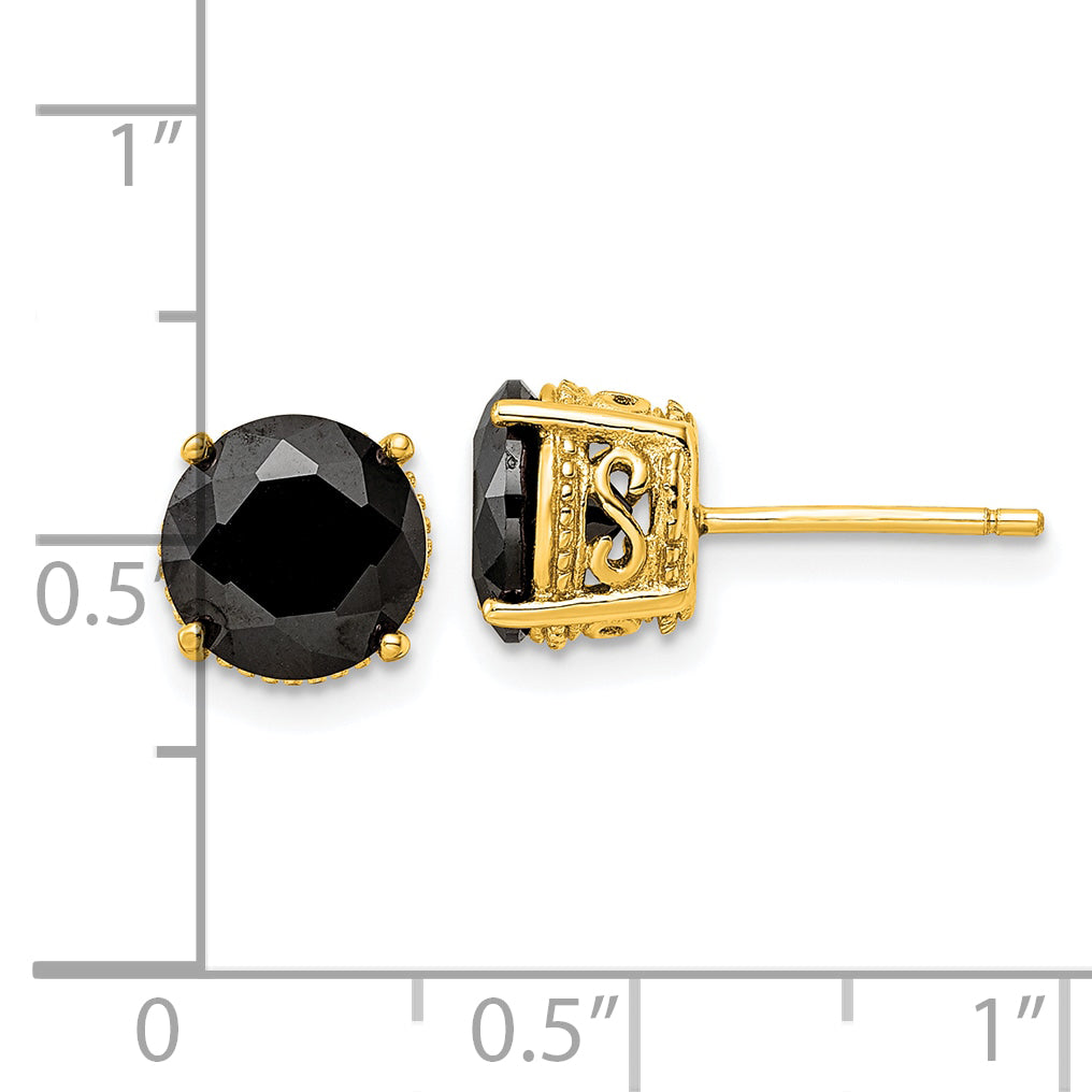 Cheryl M Sterling Silver Gold-plated Polished Black CZ Stud Earrings