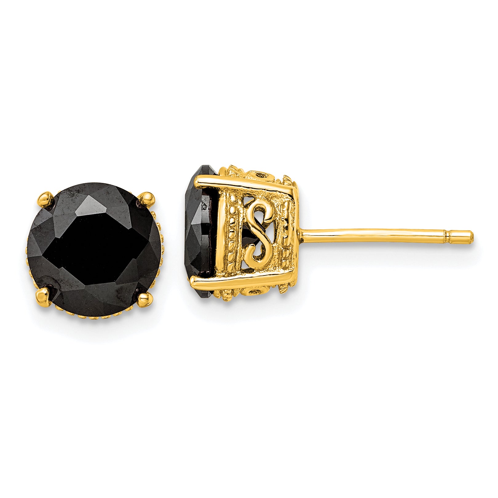 Cheryl M Sterling Silver Gold-plated Polished Black CZ Stud Earrings Main image