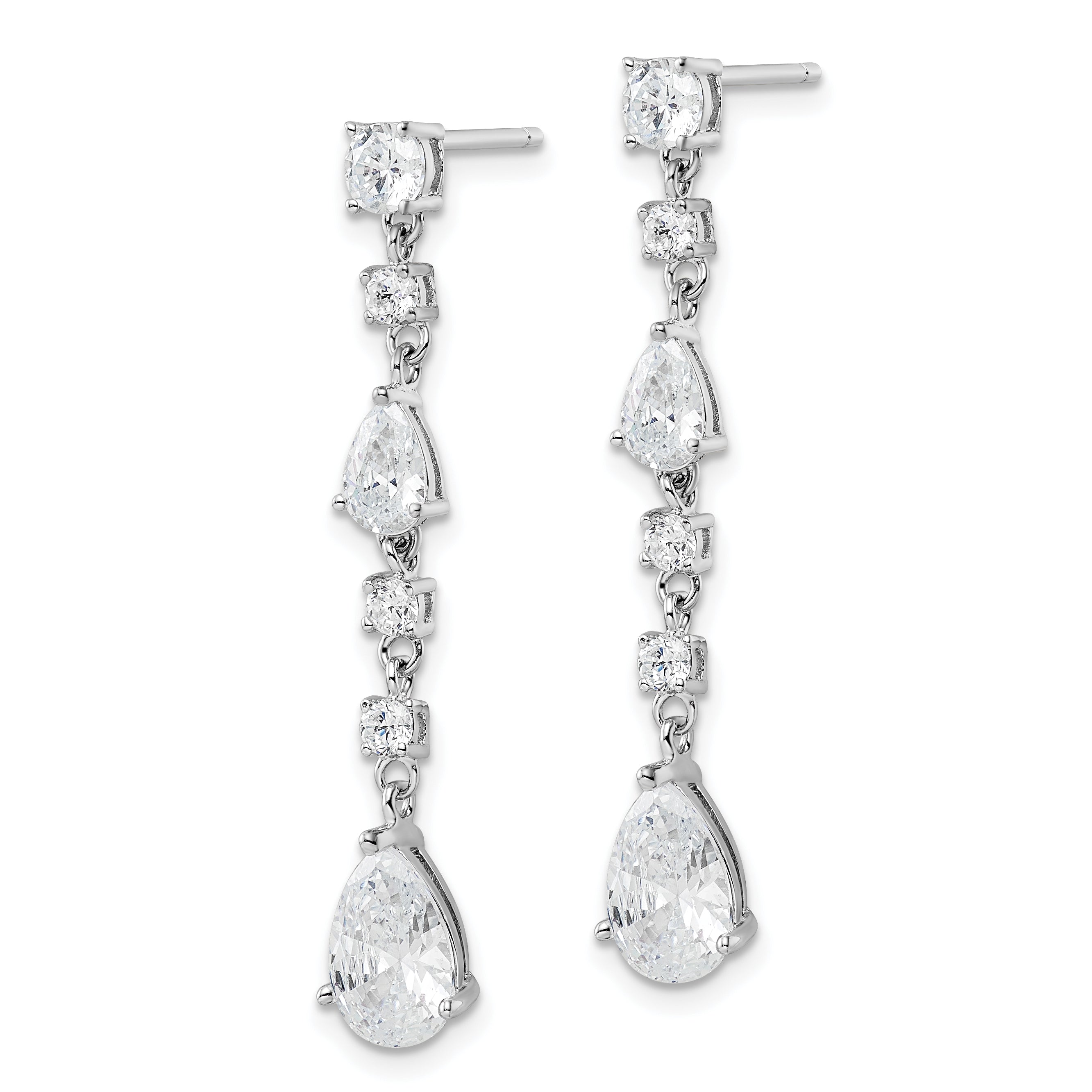 Cheryl M Sterling Silver Rhodium-plated Polished Fancy CZ Teardrop Post Dangle Earrings