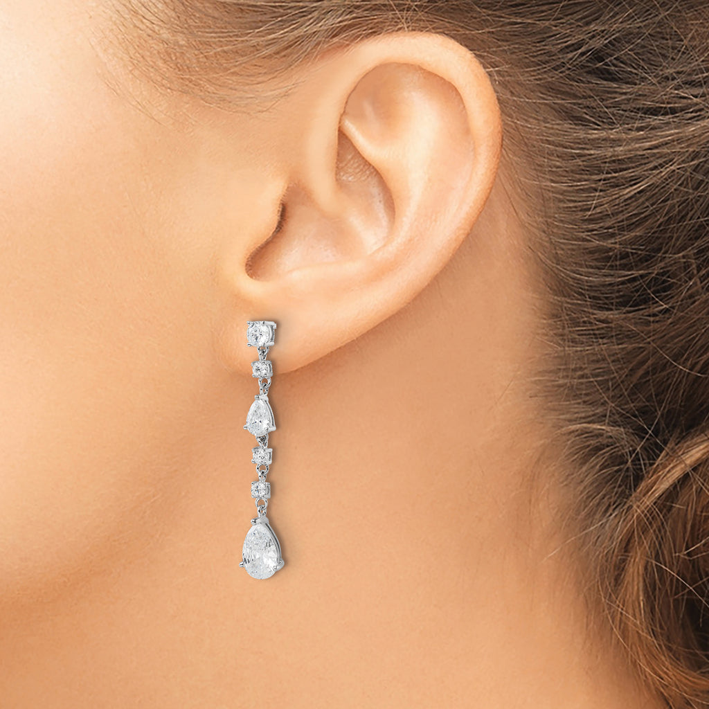Cheryl M Sterling Silver Rhodium-plated Polished Fancy CZ Teardrop Post Dangle Earrings
