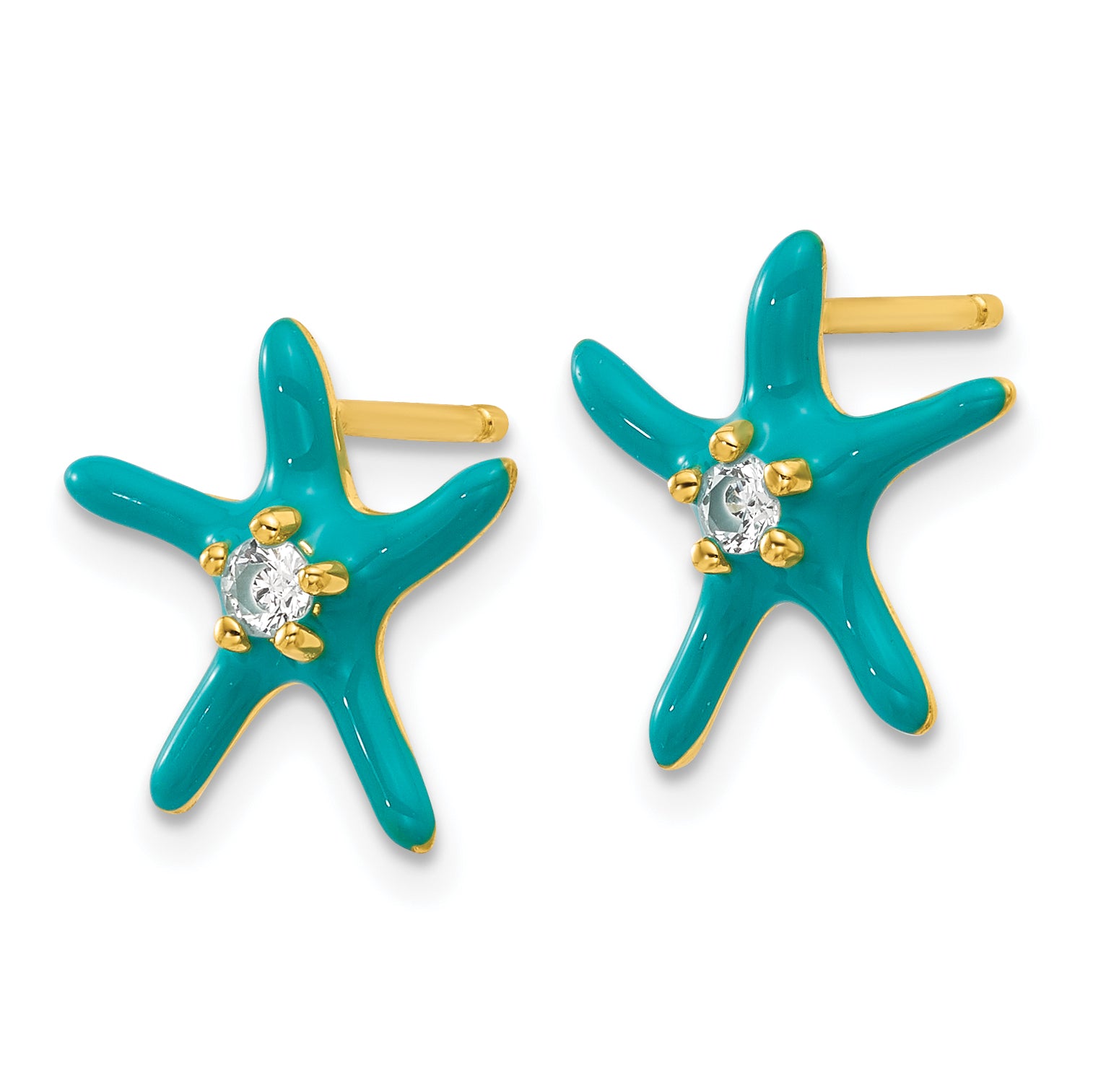 Cheryl M Sterling Silver Gold-plated Polished Blue Enamel and CZ Starfish Post Earrings Secondary image