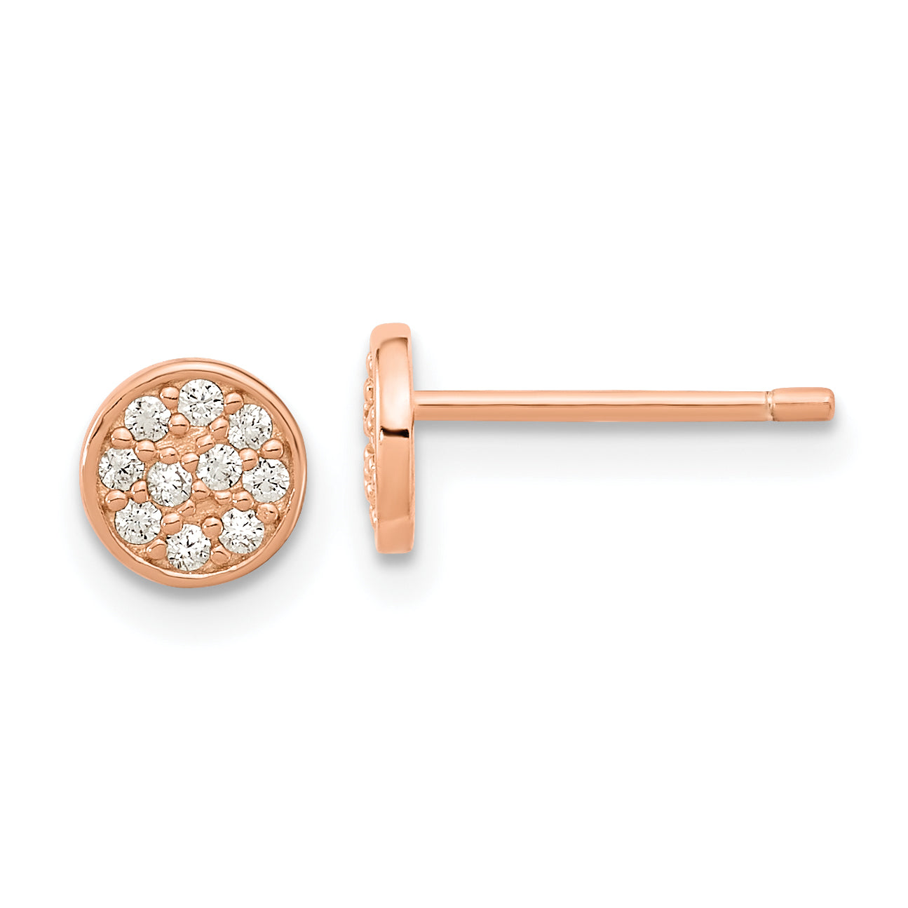 Cheryl M Sterling Silver Rose Gold-plated Polished Pave CZ Circle Post Earrings Main image