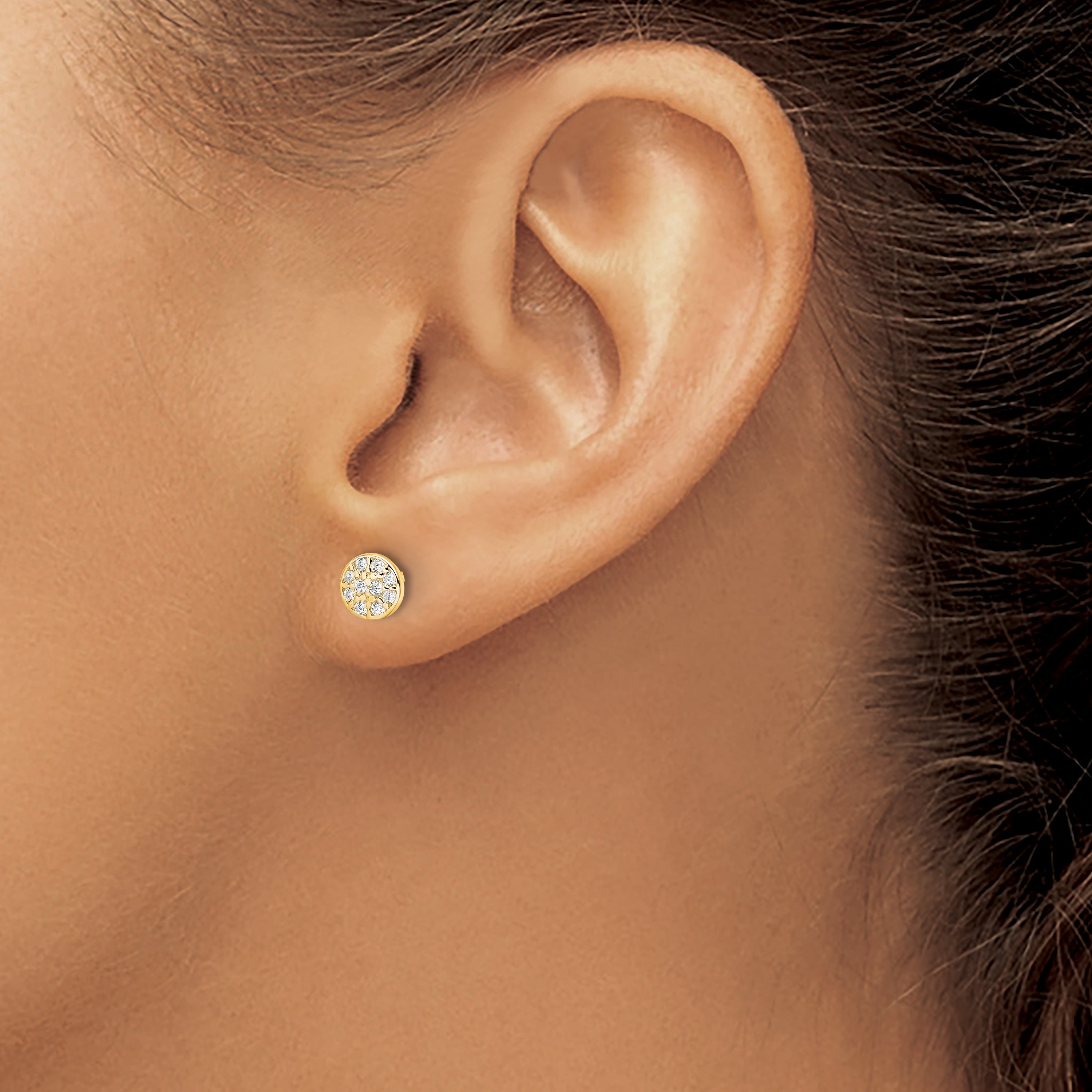 Cheryl M Sterling Silver Gold-plated Polished Pave CZ Circle Post Earrings