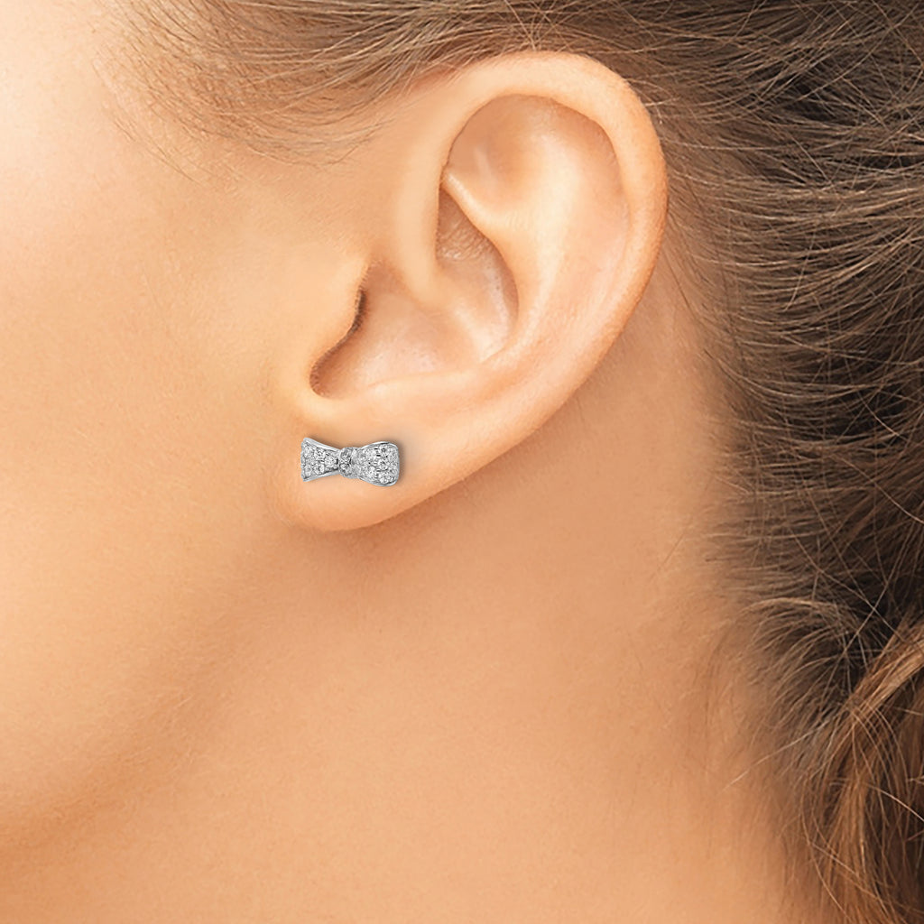 Cheryl M Sterling Silver Rhodium-plated Polished CZ Bow Post Earrings