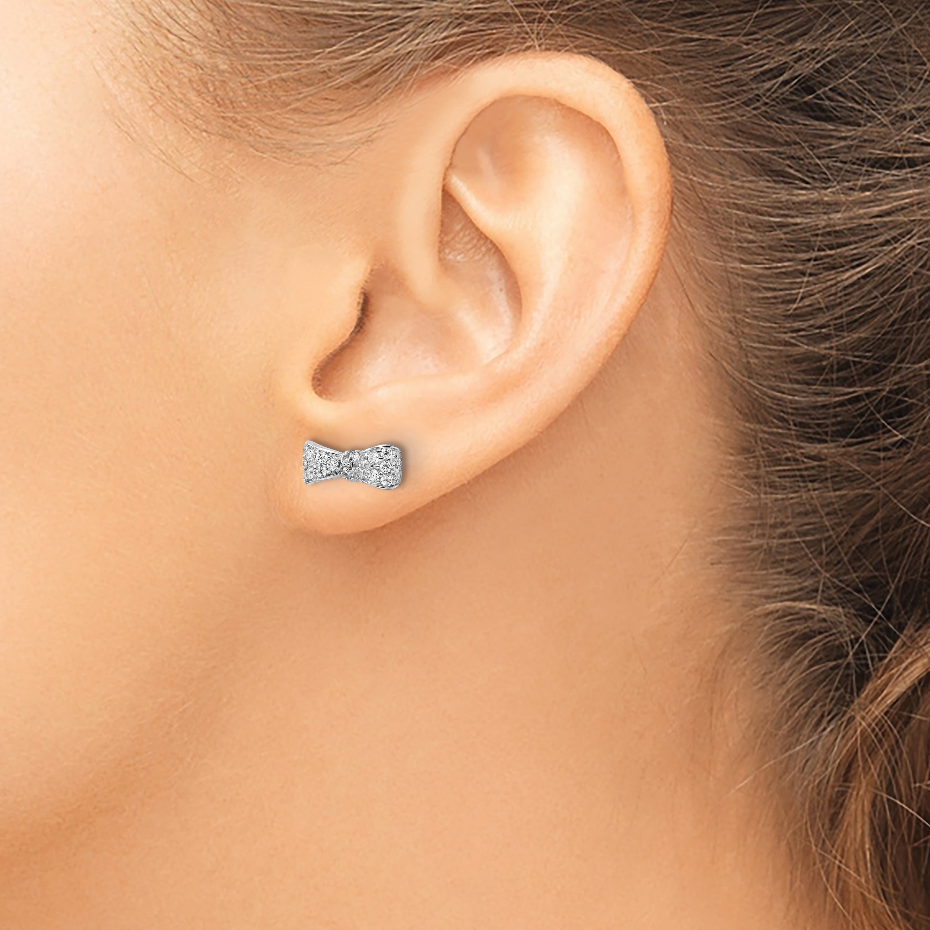 Cheryl M Sterling Silver Rhodium-plated Polished CZ Bow Post Earrings