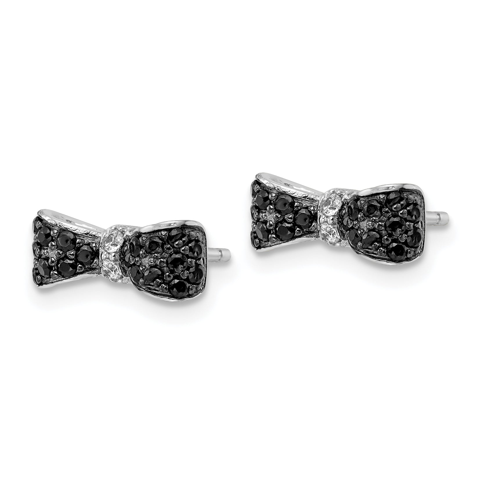 Cheryl M Sterling Silver Rhodium-plated with Black Rhodium Polished Black and White CZ Bow Post Earrings Secondary image