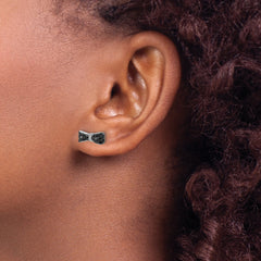 Cheryl M Sterling Silver Rhodium-plated with Black Rhodium Polished Black and White CZ Bow Post Earrings