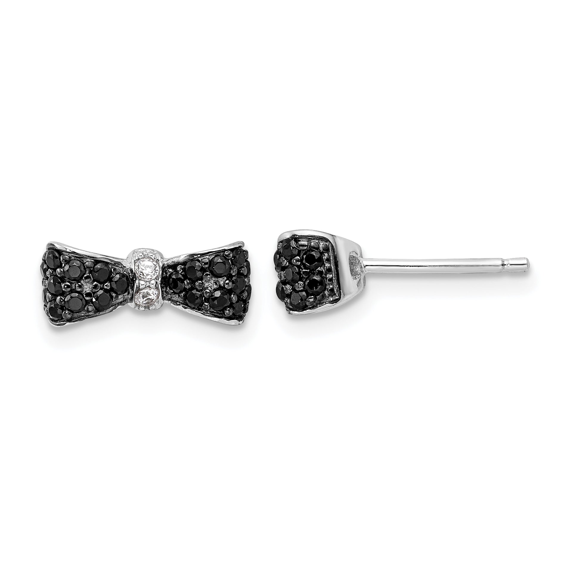 Cheryl M Sterling Silver Rhodium-plated with Black Rhodium Polished Black and White CZ Bow Post Earrings Main image