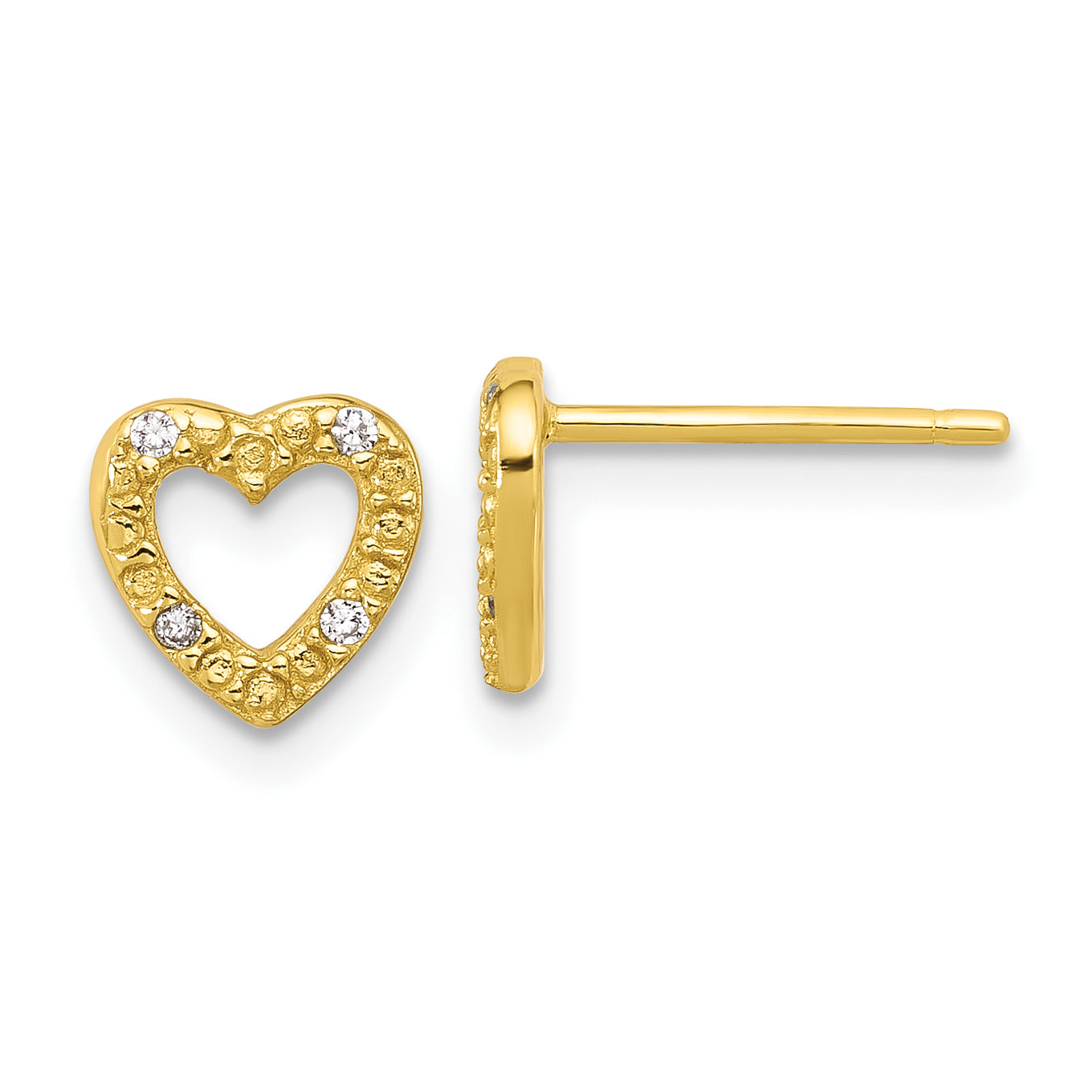 Cheryl M Sterling Silver Gold-plated Polished CZ Heart Post Earrings