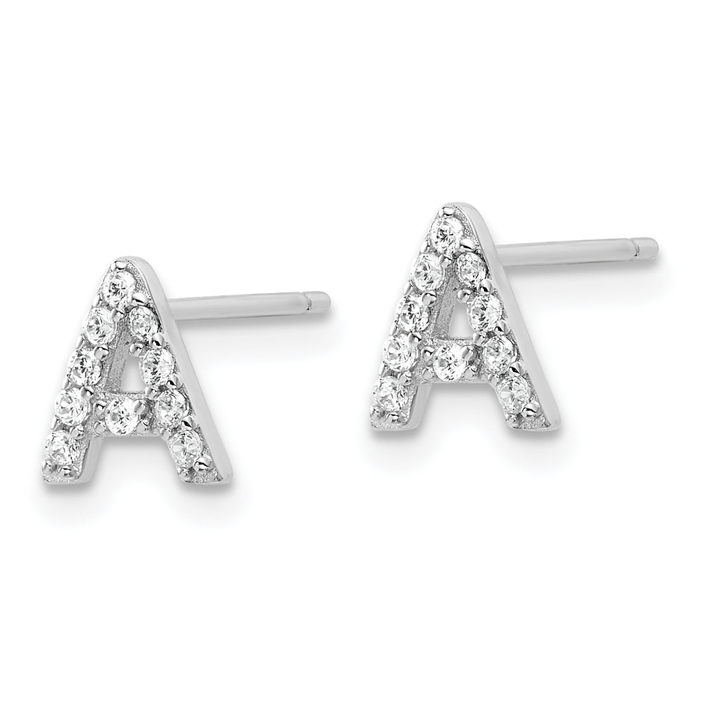 Cheryl M Sterling Silver Rhodium-plated Polished Letter A CZ Initial Post Earrings