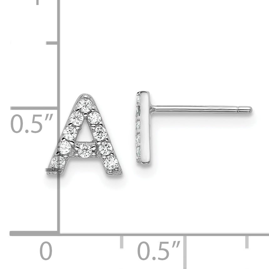 Cheryl M Sterling Silver Rhodium-plated Polished Letter A CZ Initial Post Earrings