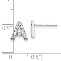 Cheryl M Sterling Silver Rhodium-plated Polished Letter A CZ Initial Post Earrings