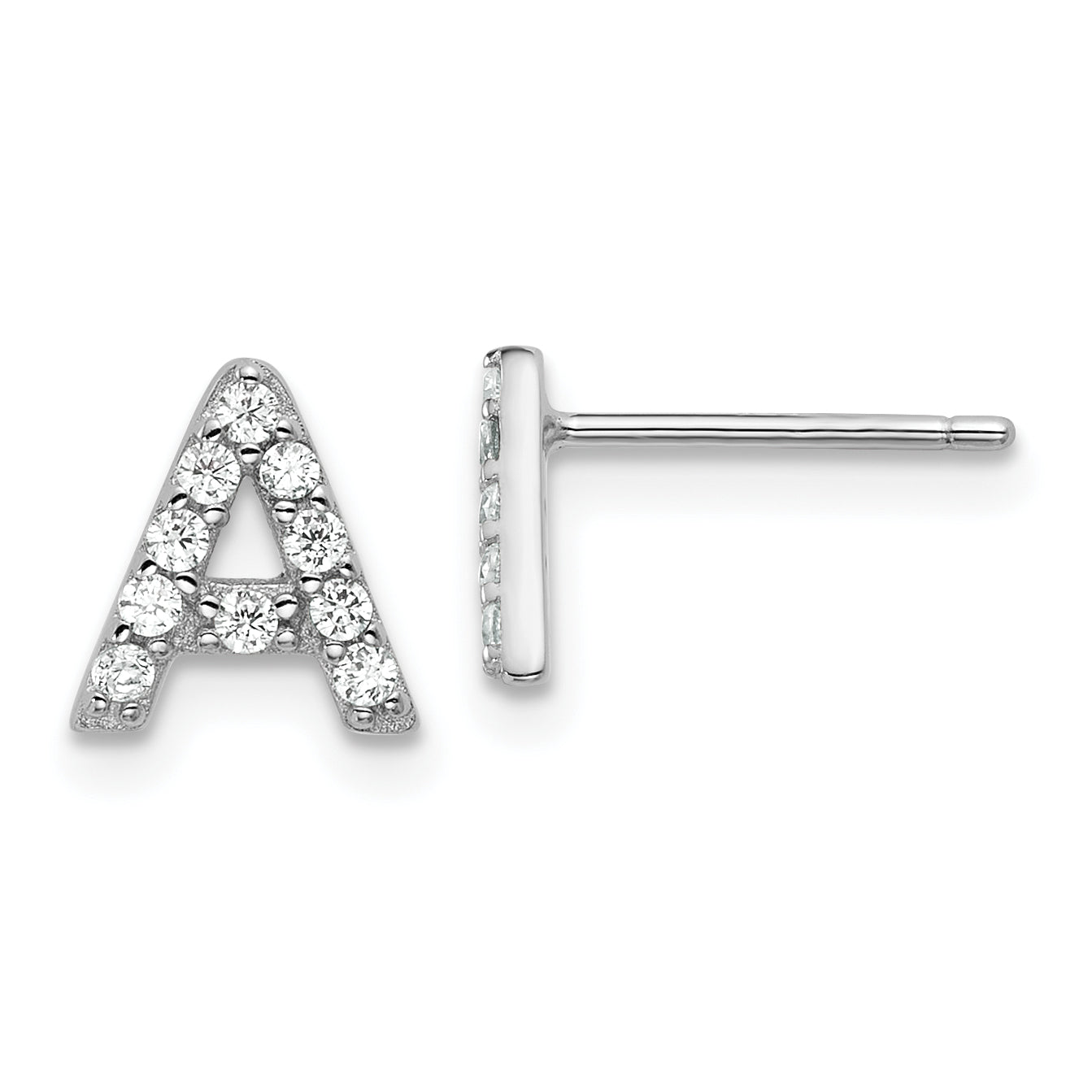 Cheryl M Sterling Silver Rhodium-plated Polished Letter A CZ Initial Post Earrings Main image
