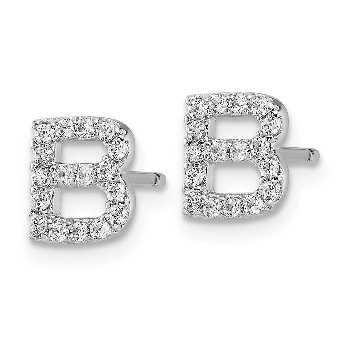 Cheryl M Sterling Silver Rhodium-plated Polished Letter B CZ Initial Post Earrings Secondary image