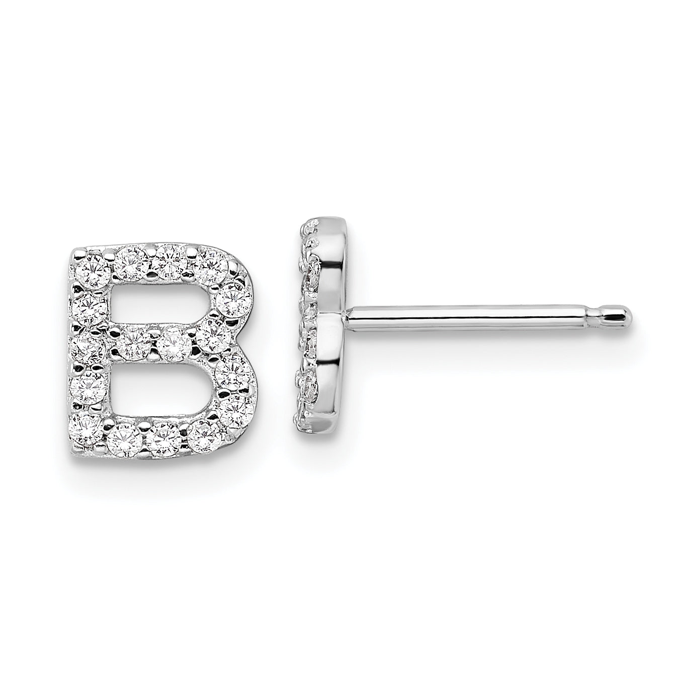 Cheryl M Sterling Silver Rhodium-plated Polished Letter B CZ Initial Post Earrings Main image