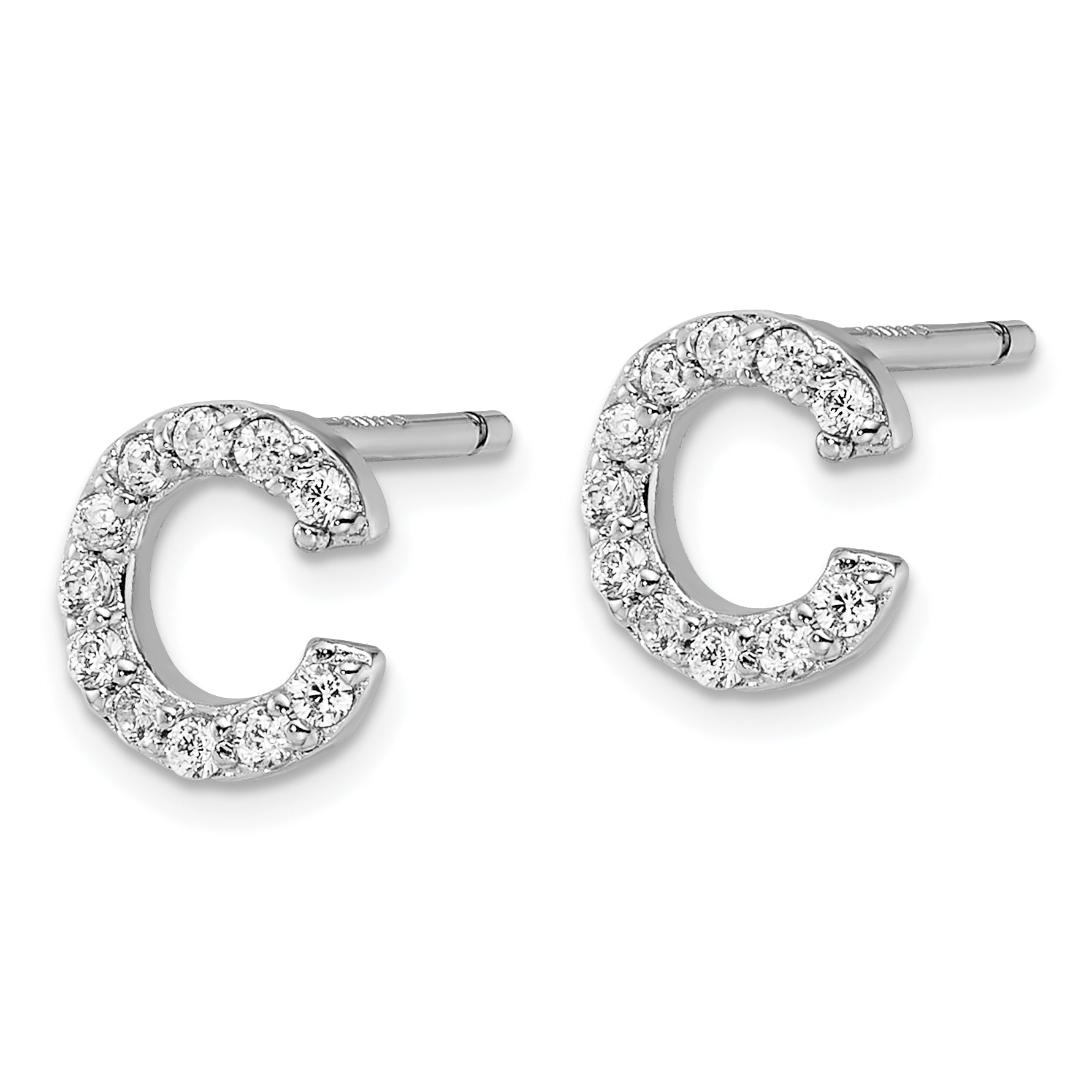 Cheryl M Sterling Silver Rhodium-plated Polished Letter C CZ Initial Post Earrings Secondary image