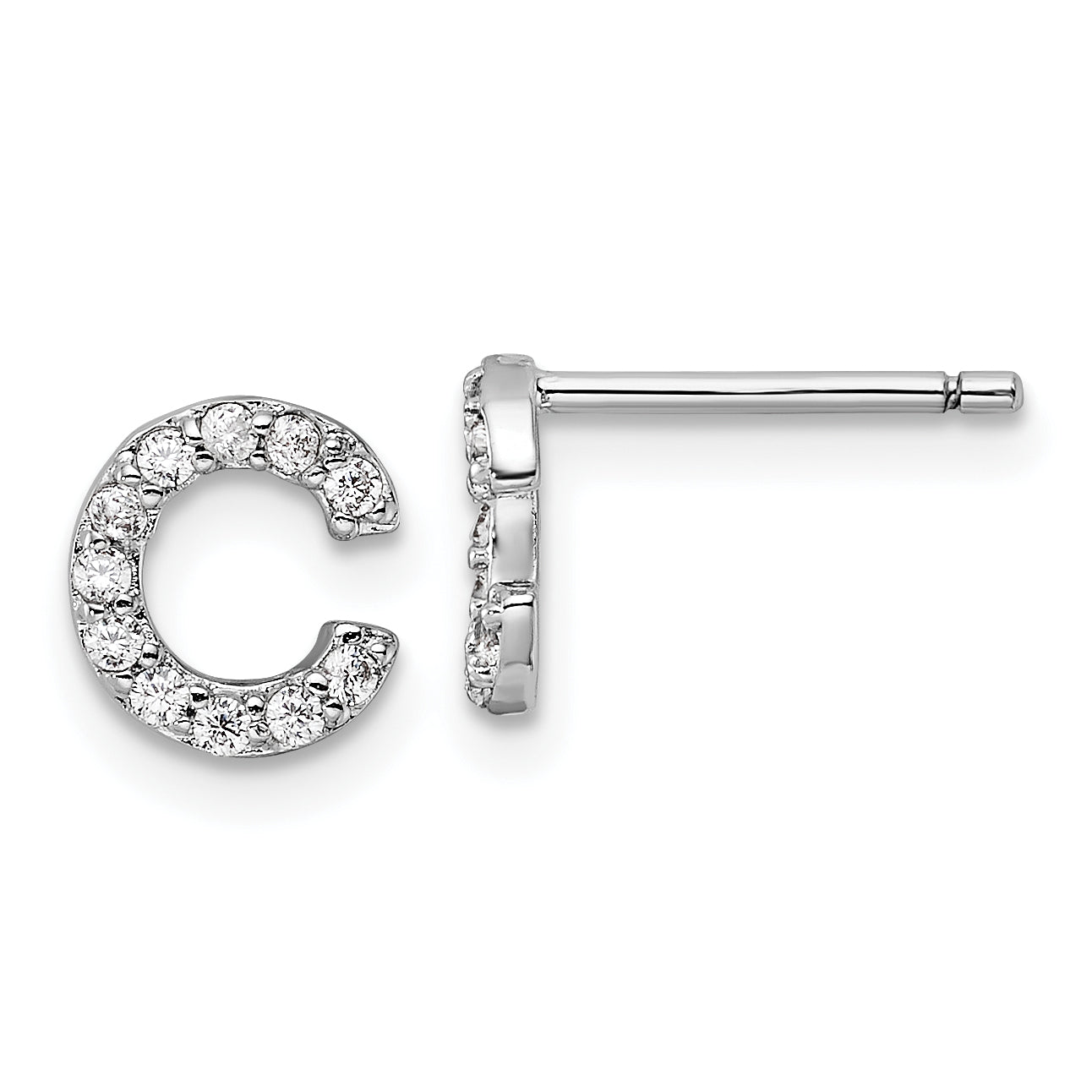 Cheryl M Sterling Silver Rhodium-plated Polished Letter C CZ Initial Post Earrings Main image