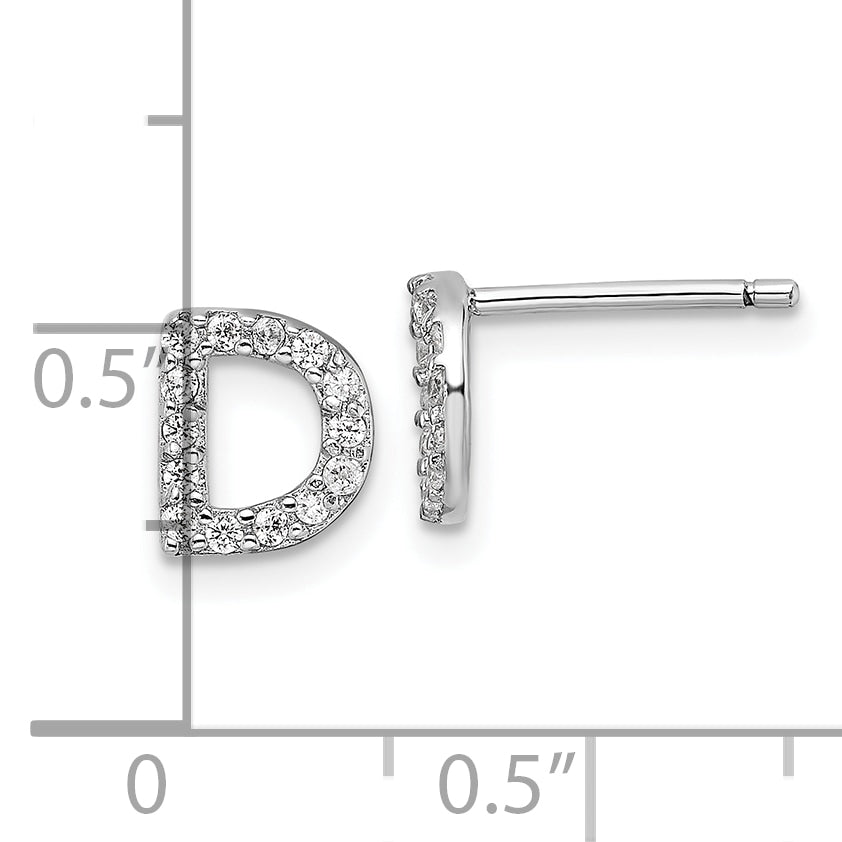 Cheryl M Sterling Silver Rhodium-plated Polished Letter D CZ Initial Post Earrings