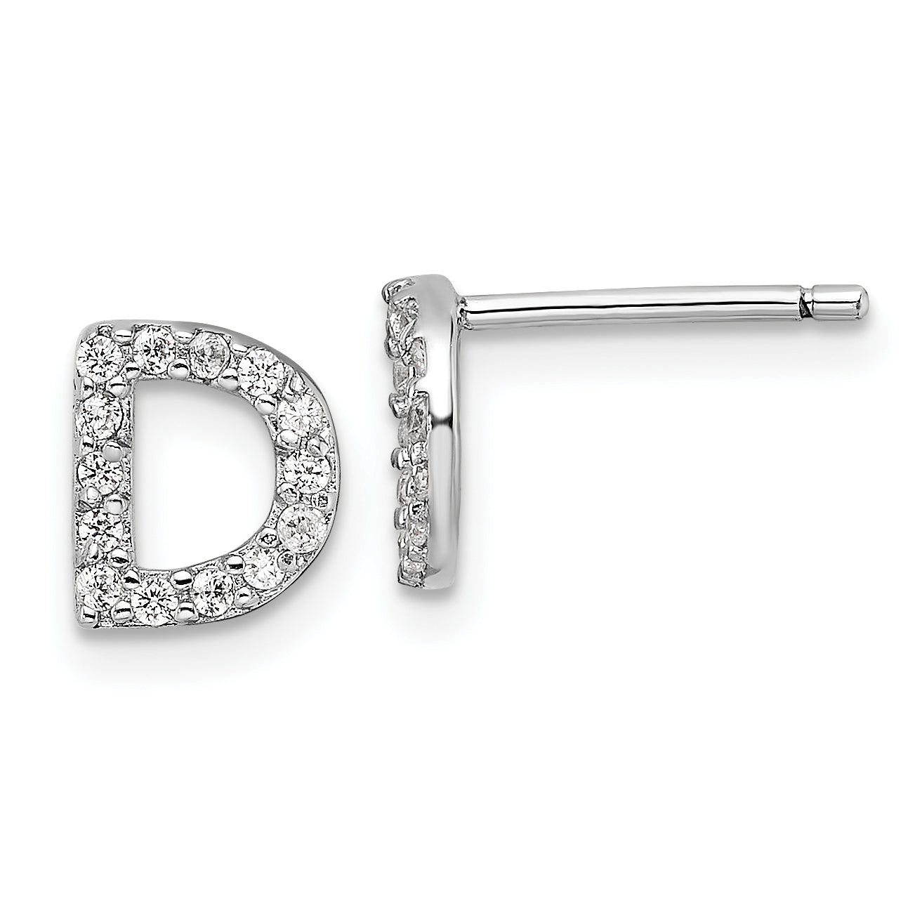 Cheryl M Sterling Silver Rhodium-plated Polished Letter D CZ Initial Post Earrings Main image