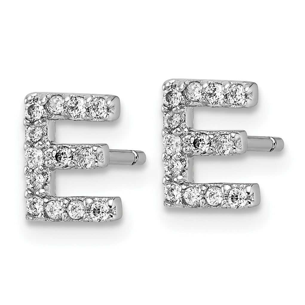Cheryl M Sterling Silver Rhodium-plated Polished Letter E CZ Initial Post Earrings Secondary image