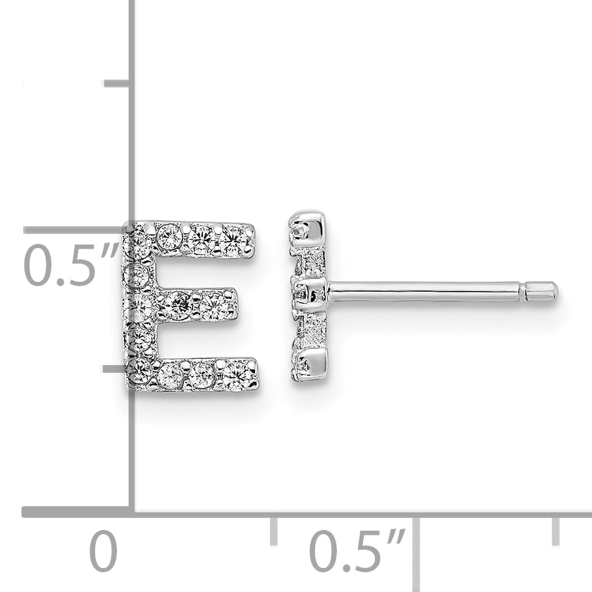 Cheryl M Sterling Silver Rhodium-plated Polished Letter E CZ Initial Post Earrings