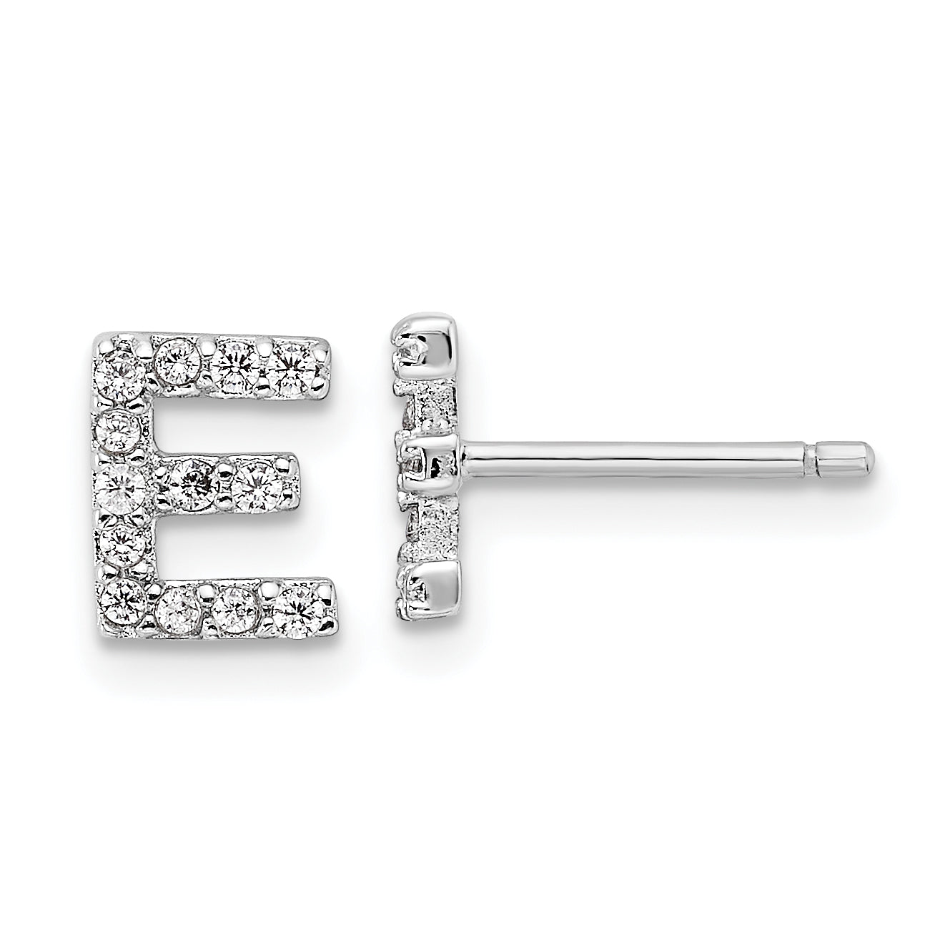 Cheryl M Sterling Silver Rhodium-plated Polished Letter E CZ Initial Post Earrings Main image