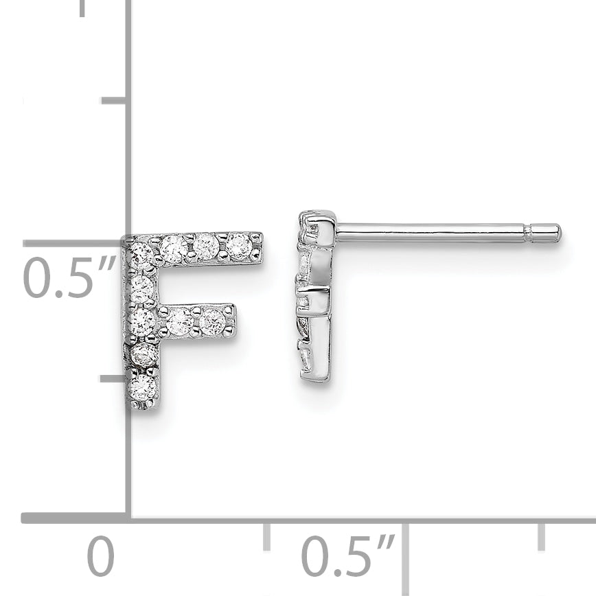 Cheryl M Sterling Silver Rhodium-plated Polished Letter F CZ Initial Post Earrings
