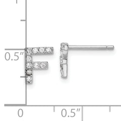 Cheryl M Sterling Silver Rhodium-plated Polished Letter F CZ Initial Post Earrings