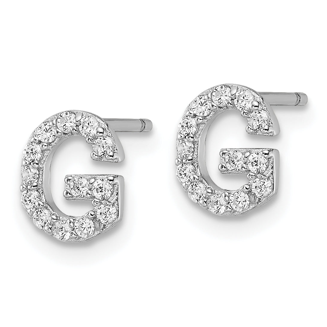 Cheryl M Sterling Silver Rhodium-plated Polished Letter G CZ Initial Post Earrings Secondary image