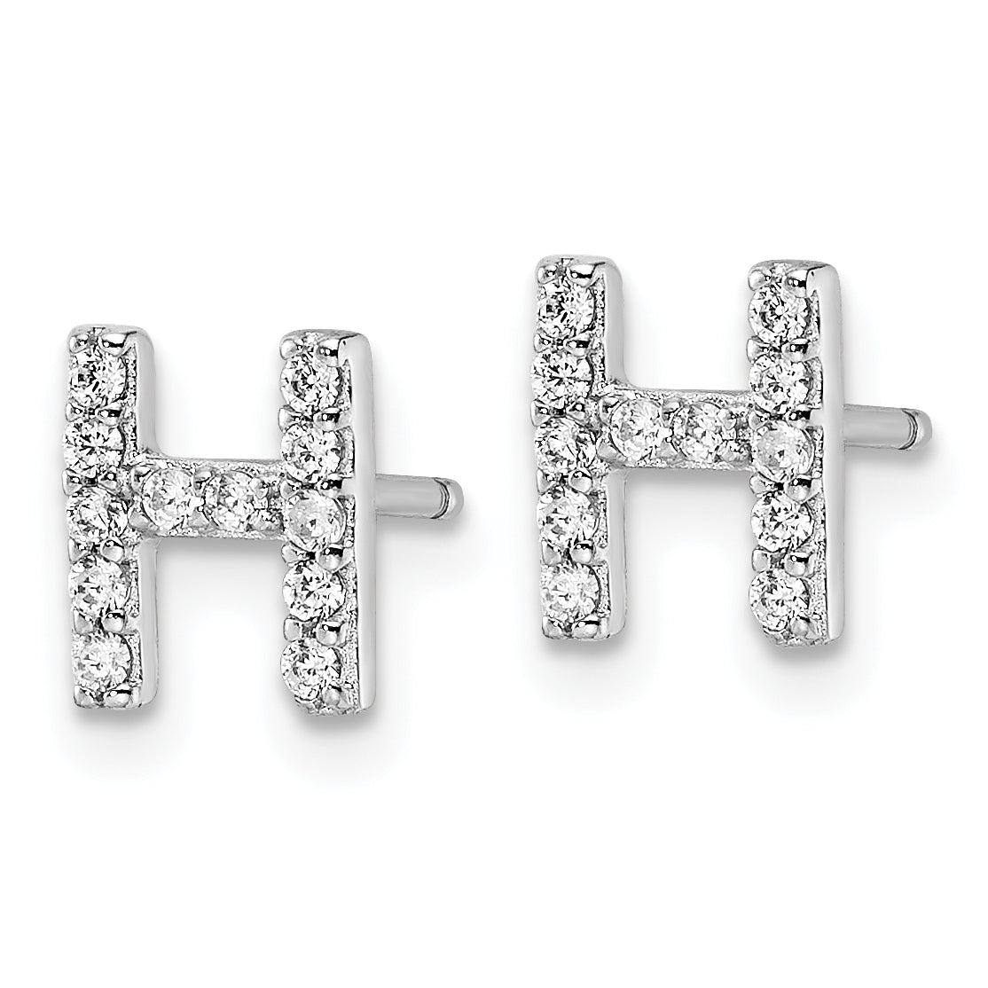 Cheryl M Sterling Silver Rhodium-plated Polished Letter H CZ Initial Post Earrings Secondary image