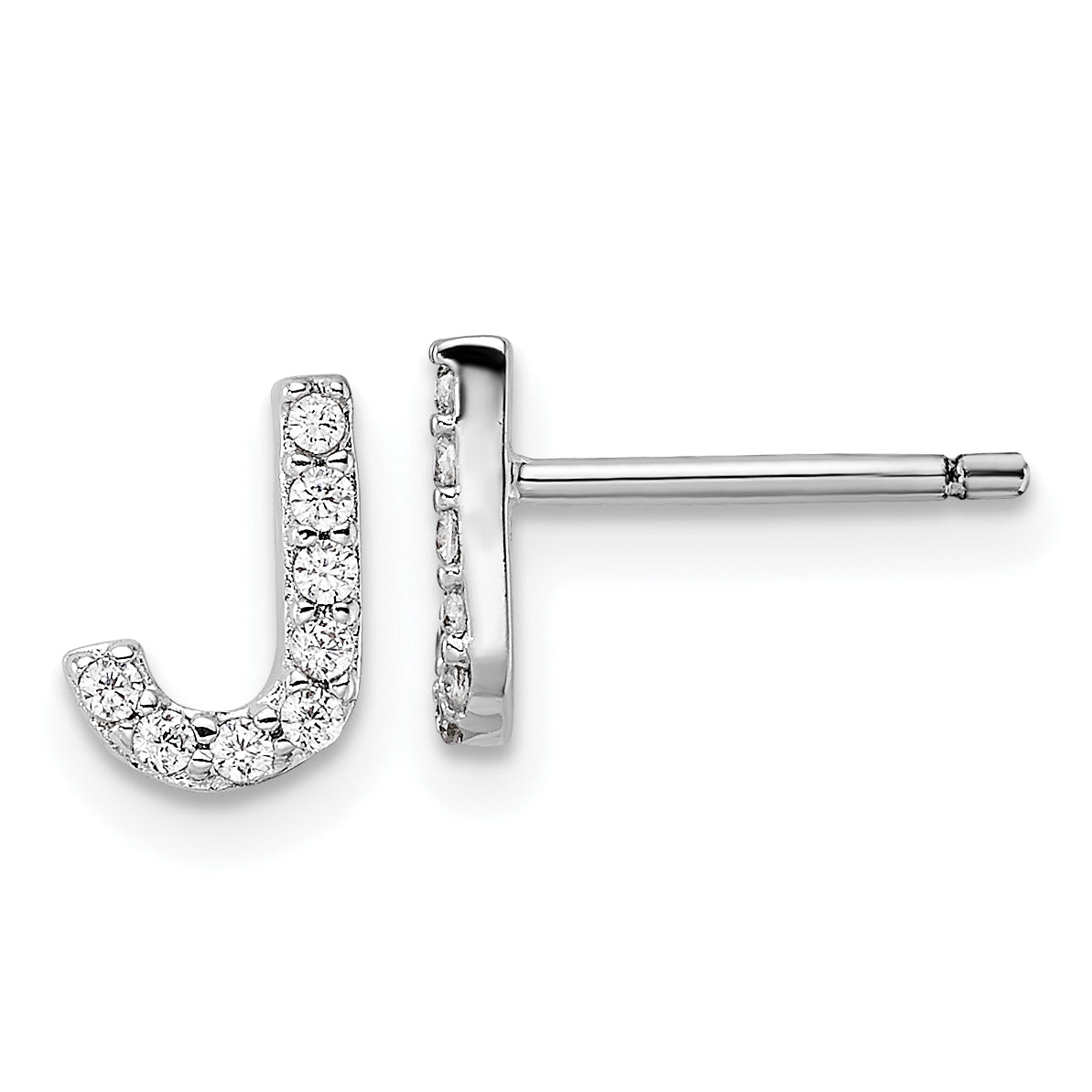 Cheryl M Sterling Silver Rhodium-plated Polished Letter J CZ Initial Post Earrings Main image