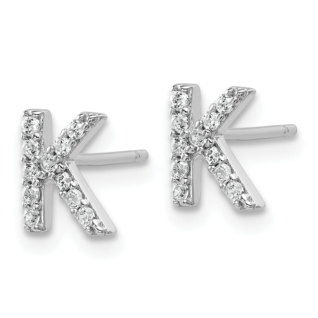 Cheryl M Sterling Silver Rhodium-plated Polished Letter K CZ Initial Post Earrings Secondary image