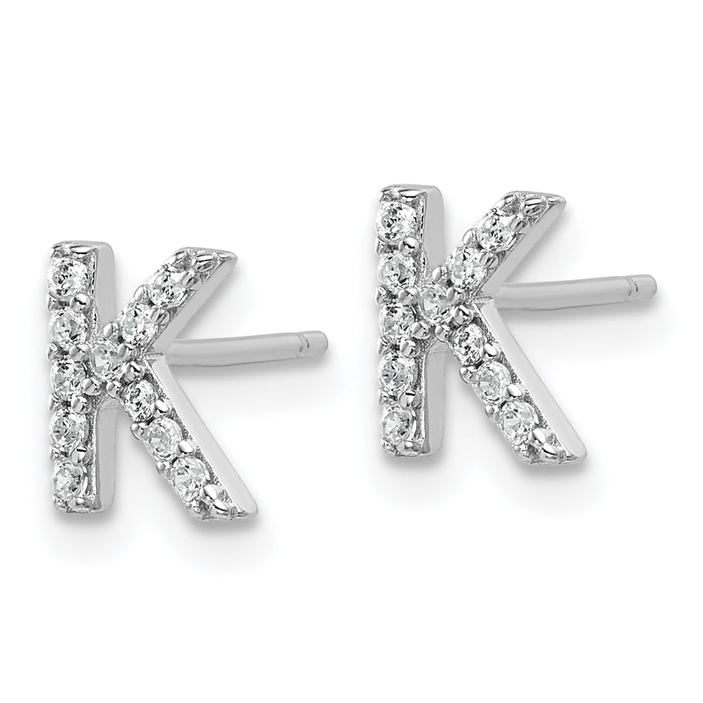 Cheryl M Sterling Silver Rhodium-plated Polished Letter K CZ Initial Post Earrings