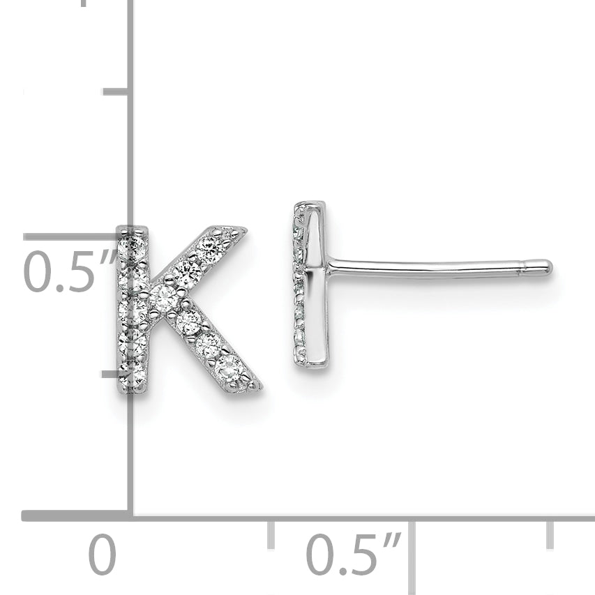 Cheryl M Sterling Silver Rhodium-plated Polished Letter K CZ Initial Post Earrings