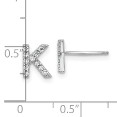 Cheryl M Sterling Silver Rhodium-plated Polished Letter K CZ Initial Post Earrings