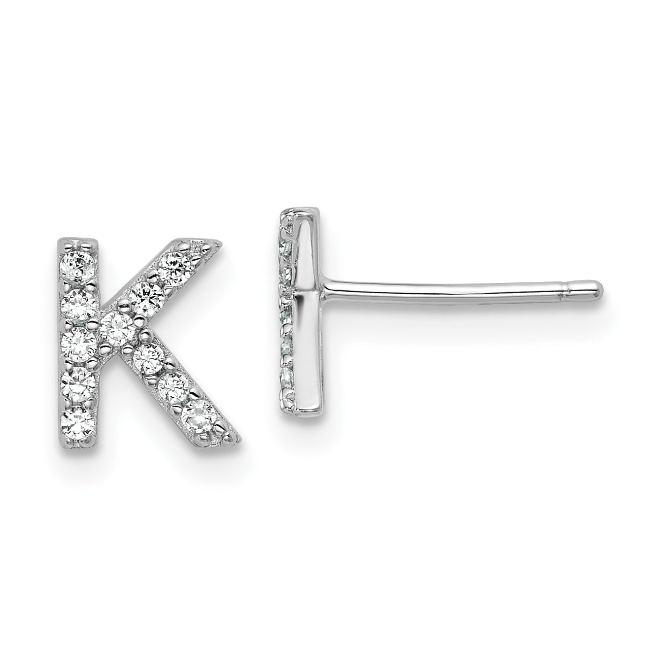 Cheryl M Sterling Silver Rhodium-plated Polished Letter K CZ Initial Post Earrings