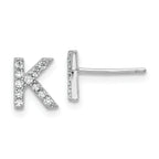 Cheryl M Sterling Silver Rhodium-plated Polished Letter K CZ Initial Post Earrings