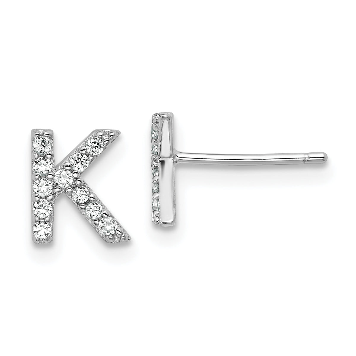 Cheryl M Sterling Silver Rhodium-plated Polished Letter K CZ Initial Post Earrings